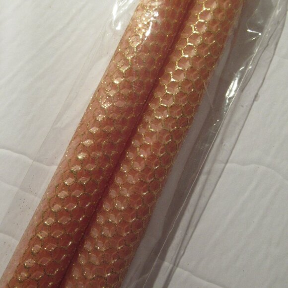 1 Pair, 8" Bees Wax Candles, Orange w/ Gold Glitter, Handmade, Organic - Picture 5 of 6